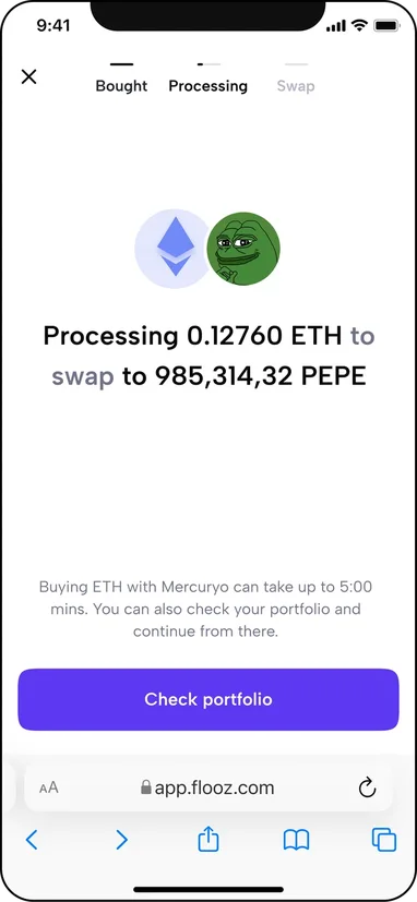 The swap step after the native token arrives