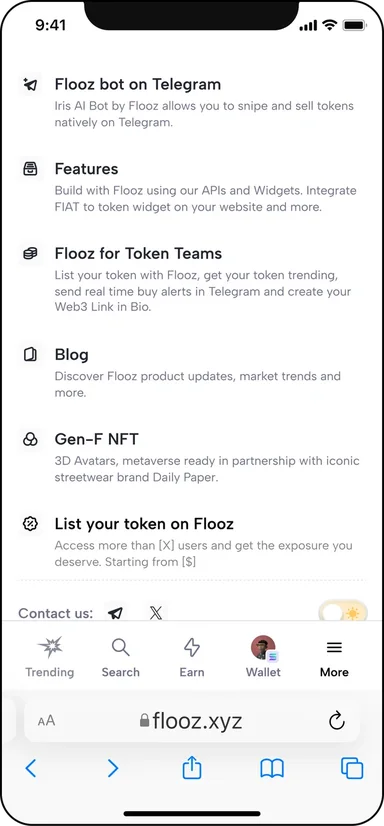 The More menu on mobile