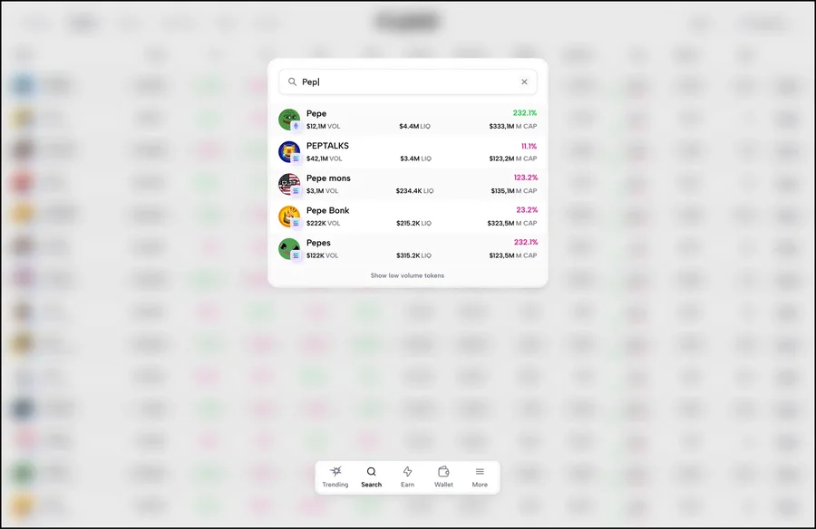 Search on desktop