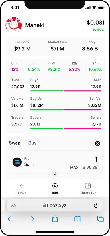 The token page on mobile