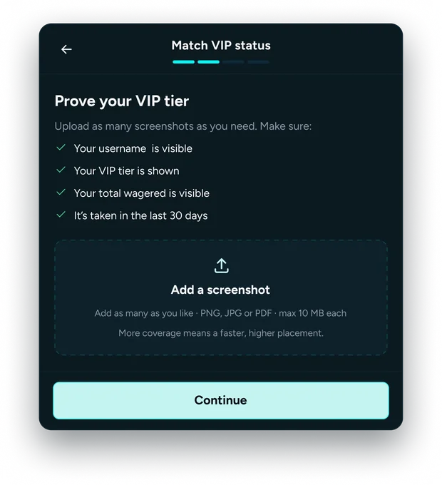 Provide evidence of VIP status